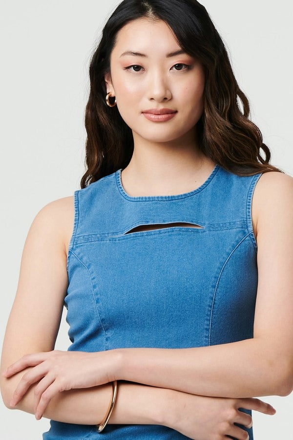 Blue | Cut-Out Detail Sleeveless Denim Mini Dress
