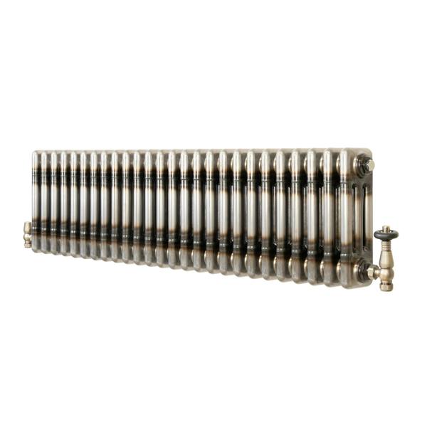 Traditional 3 Column Radiator & Valves – 300mm x 1190mm - Raw Metal