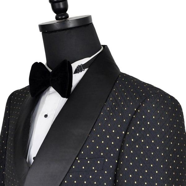 David WeJ Alfredo Double Breasted Shawl Lapel Dotted Jacquard Tuxedo - Navy