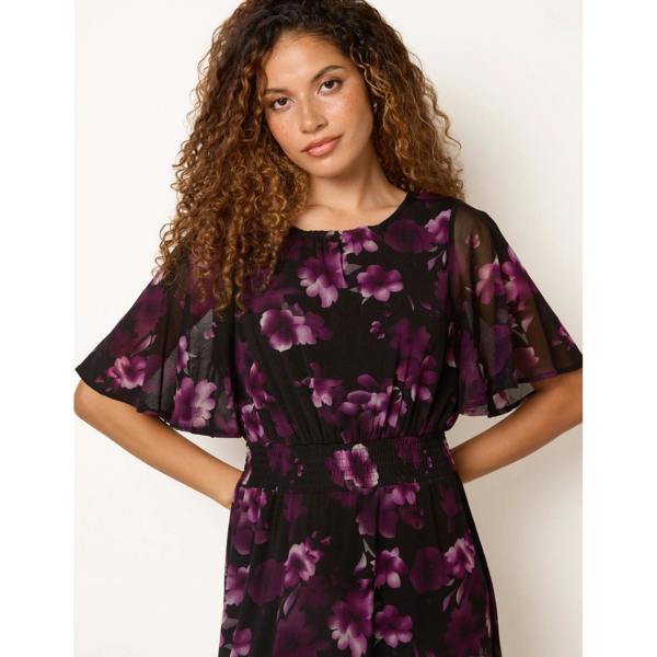 Blue Vanilla Mesh Floral Crew Midi Dress