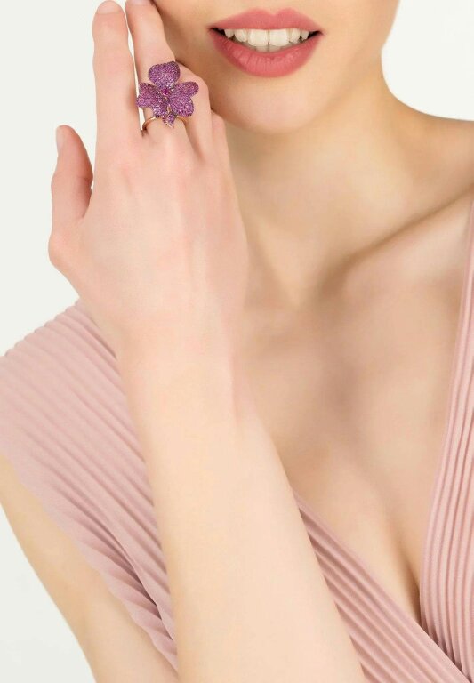 Latelita Flower Cocktail Ring Rosegold Ruby