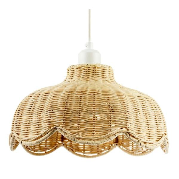 Handwoven Natural Rattan Pendant Light Shade with Scalloped Edge Image 1