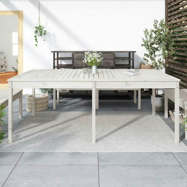 Berkfield Garden Table White 203.5x100x76 cm Solid Wood Pine