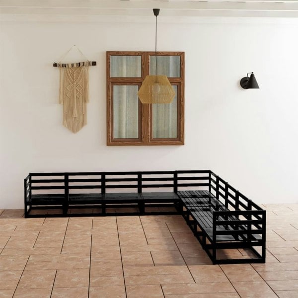 Berkfield 9 Piece Garden Lounge Set Black Solid Pinewood