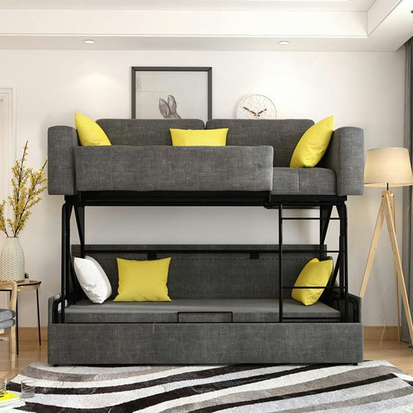 Pérez Two Seater Sofa Bed, Bunk Bed, Linen-Weilai Concept-Weilai Concept