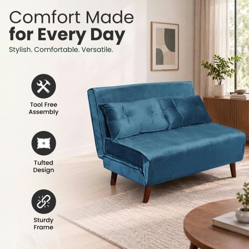 Kosy Koala Double Sofa Bed Sleeper Foldable Portable Pillow Lounge Couch Blue Sofa