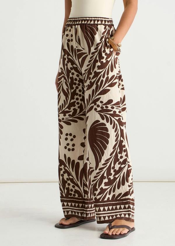 Gini London Chocolate Border Print Elasticated Trousers