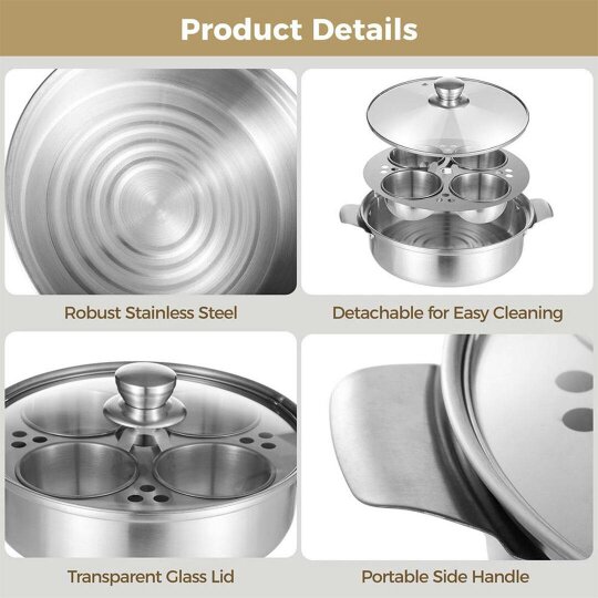 Havendro Stainless Steel Poached Egg Maker Pot Egg Poacher with 4x Bowls