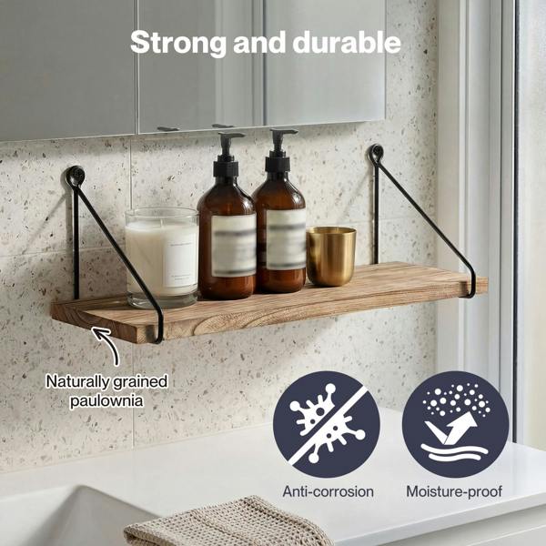 Levede Solid Floating Shelves Wall Mounted Hanging Shelf Set of 2 Rustic 40cm