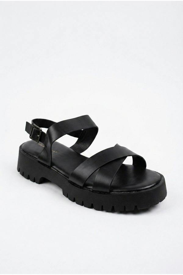Edie Chunky Sole Crossover Strap Sandals - Black