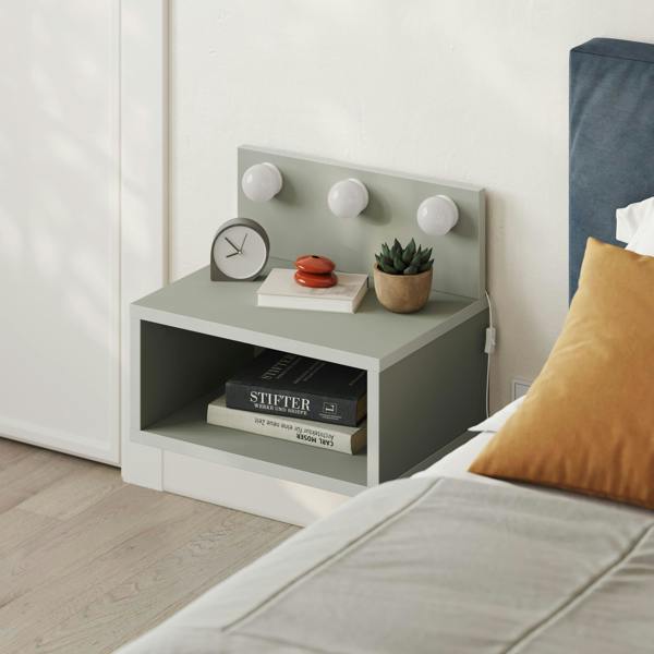 Decortie Floating Bedside Table with 3 LED Lights 30cm Modern Wall-mounted Open Shelf for Storage, Bedroom