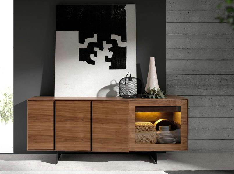 Angel Cerdá Walnut and Black Steel Sideboard With Interior Lighting 3218