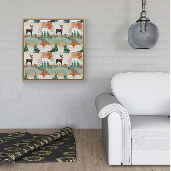 Warren Reed Reindeer On A Snowy Landscape Pattern Framed Canvas