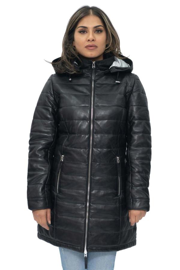 Infinity Leather Womens Leather Puffer Parka Jacket-Andria