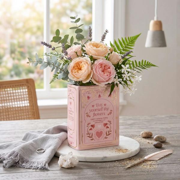 Kingsbury Gifts Pink Ceramic Book-Shaped Decorative Flower Vase