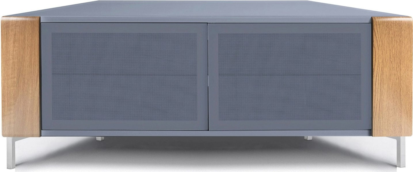 MDA Designs CORVUS Corner-Friendly Grey BeamThru Glass Doors with Oak Profiles Contemporary Cabinet for Flat Screen TVs up to 50"