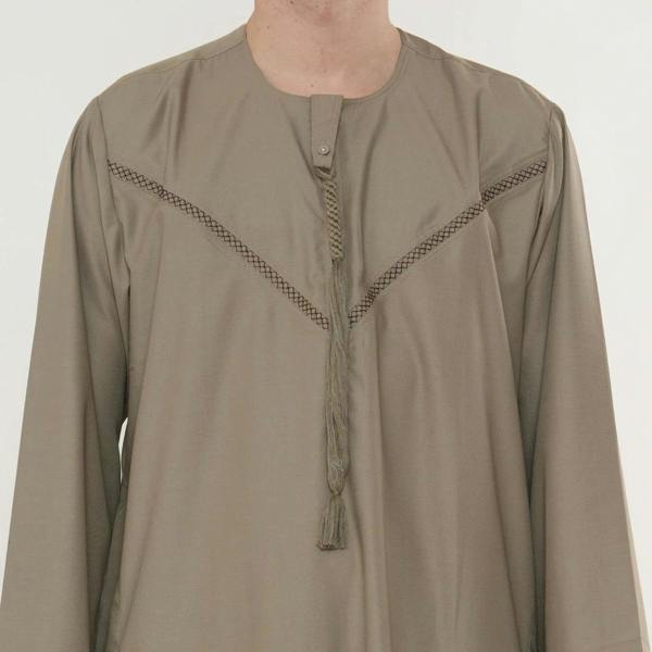 HM10 - Men's Emirati Omani Zipped Embroidery Thobe - Beige - Thobez - 10