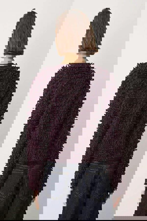 WOVCOR Crew Neck Textured Knit Cardigan