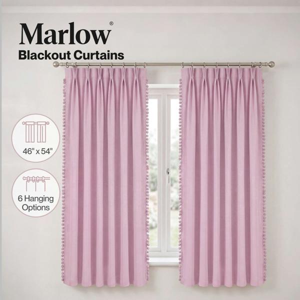 Marlow Pink Pom Pom Curtains for Nursery & Baby Girls Room 46"x54"  2 Panels