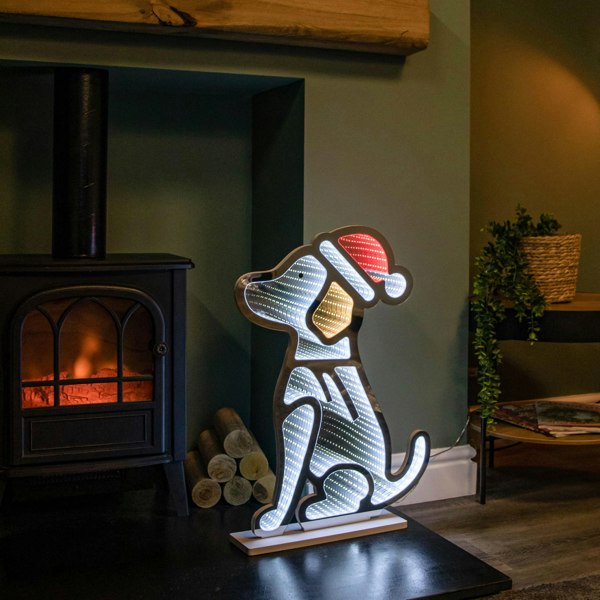 Samuel Alexander 60cm Light up Sitting Dog in Santa Hat Infinity Christmas Decoration with LEDs