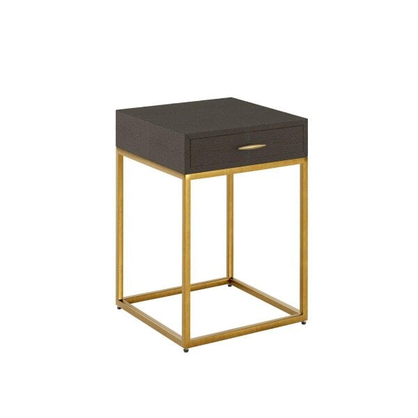 Wyld Haus Mandalo Brown Shagreen and Brass 1 Drawer Side Table