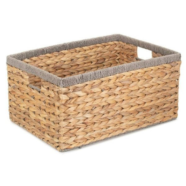 Water Hyacinth with Grey Rope Border Rectangular Storage Basket