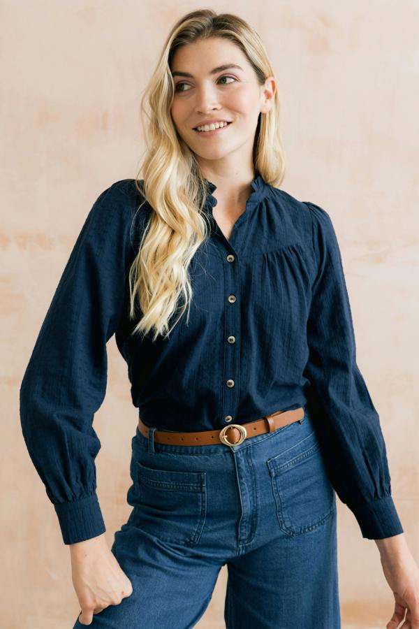 Lily & Me Wayfaring Embroidered Cotton Blouse Navy