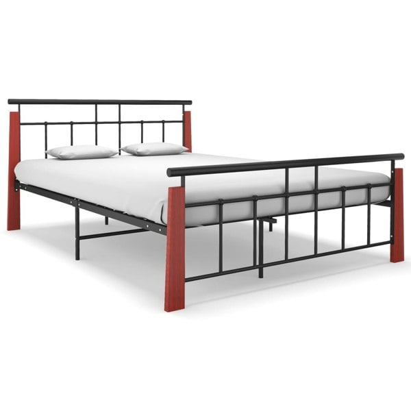 Berkfield Bed Frame Metal  and Solid Oak Wood 140x200 cm