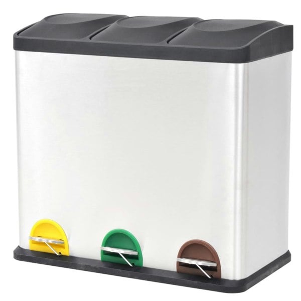 Berkfield Recycling Pedal Bin Garbage Trash Bin Stainless Steel 54 L