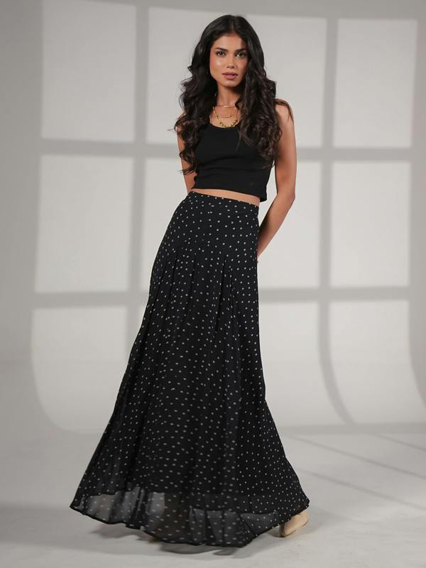 Rose & Nancy Elsie Black Blue Spot Midaxi Skirt