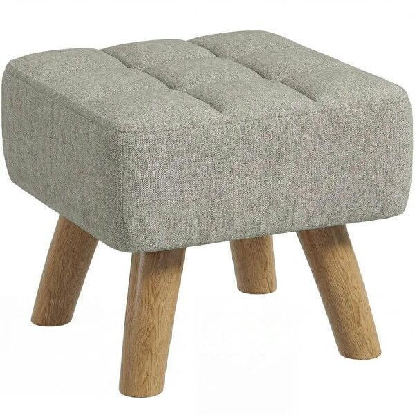 Linen-Look Square Padded Footstool - Light Brown