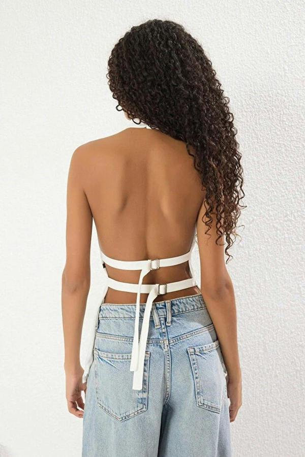 WOVCOR Backless Halter Neck Woven Blouse