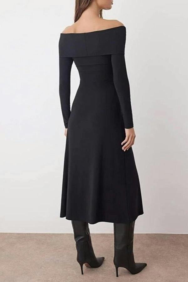 WOVCOR Carmen Collar A-Line Stretch Knit Midi Dress