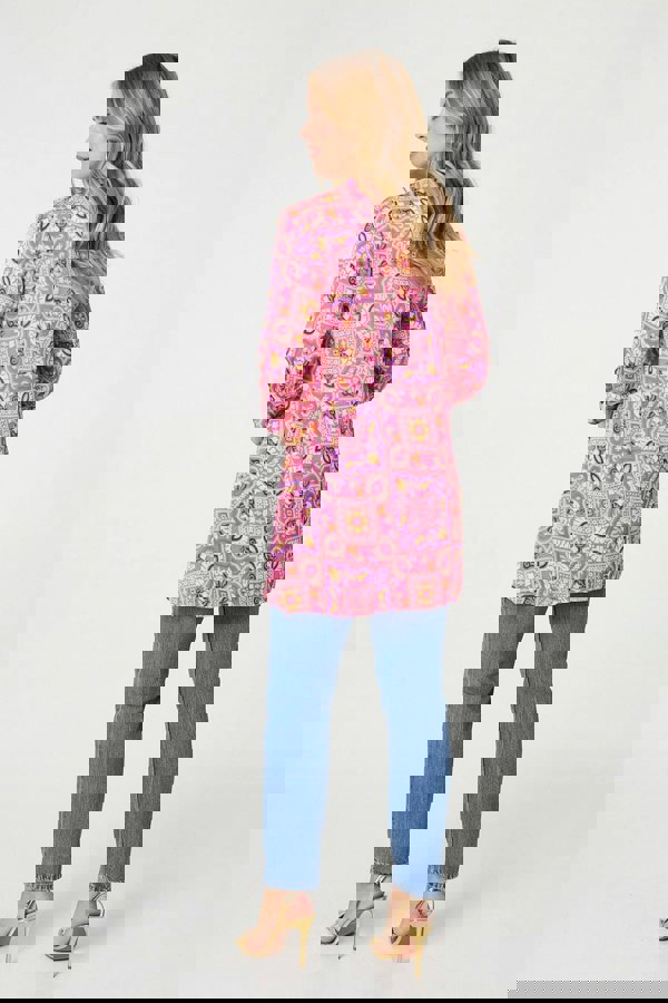 Pink | Mosaic Print 3/4 Sleeve Longline Blouse
