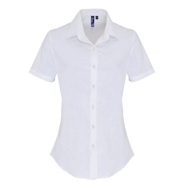 Premier Womens/Ladies Stretch Fit Poplin Short Sleeve Blouse - White