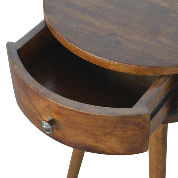 Wyld Haus Shoreham Nordic Chestnut Mango Wood Round Bedside Table with Drawer