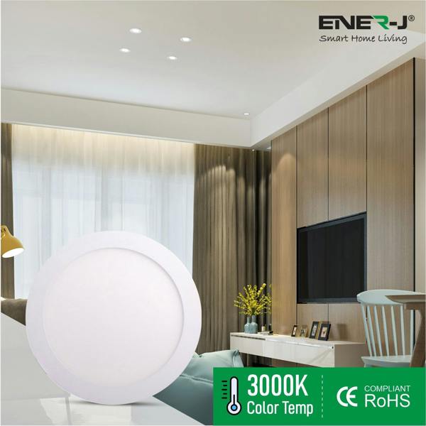 ENER-J 24W Round Recessed LED Ceiling Panel Light, Ultra Slim 220mm, 3000K Warm White, 30,000 Hours, Low Energy - Pack of 4