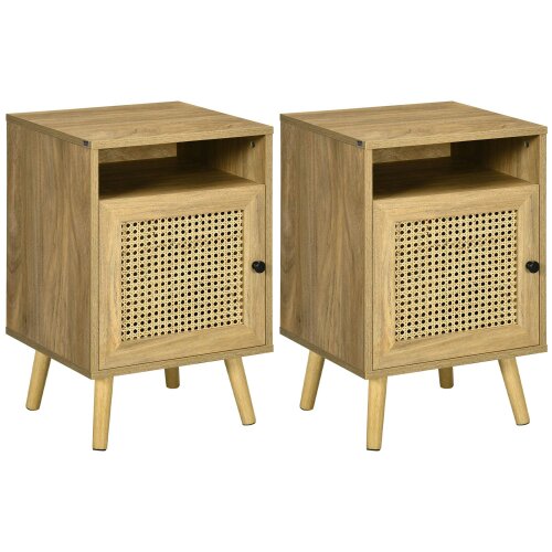 Wyld Haus Fiha Set Of 2 Natural Wooden Bedside Tables With Rattan Door And Top Shelf