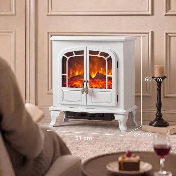 Freestanding Electric Fireplace Stove Heater with LED Fire Flame Effect White