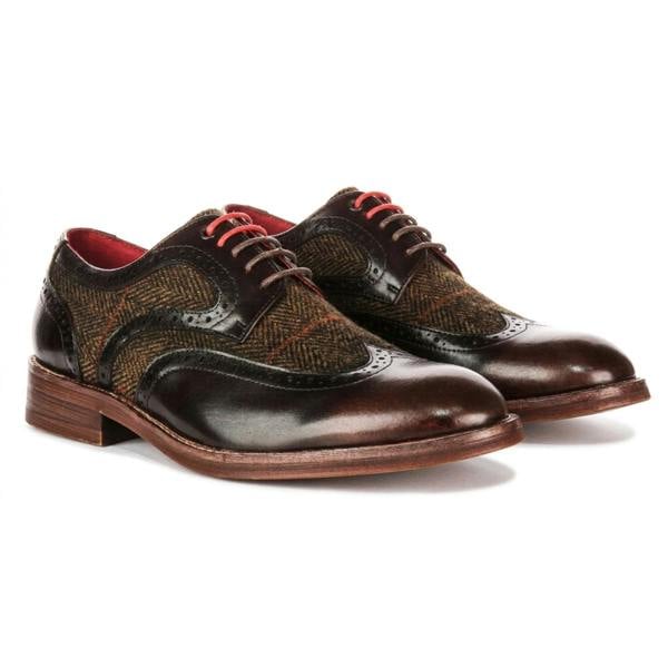 Justin Reess Arlo - Men's Brown Leather Tweed Brogue Shoes