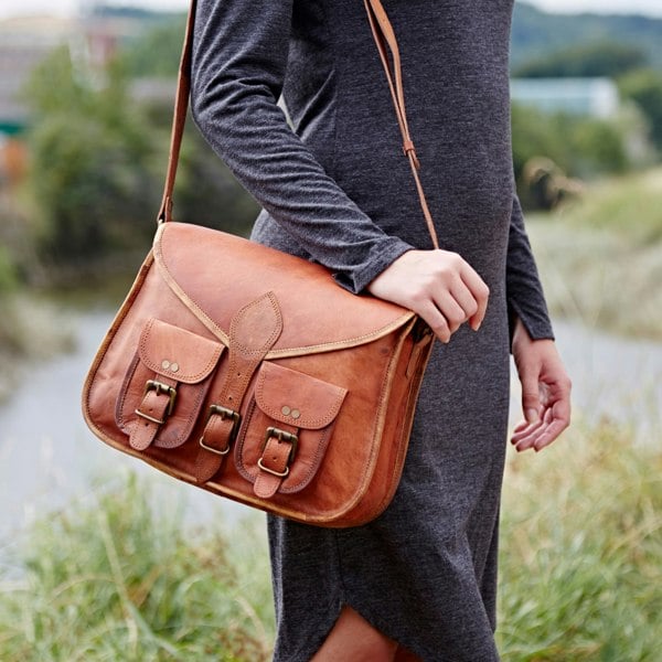 Paper High Brown Leather Satchel Style Saddle Bag