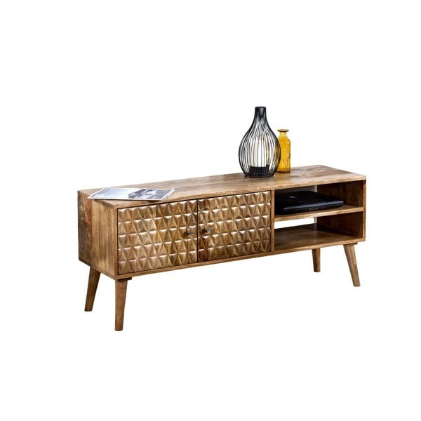IH Design Zenon Light Mango Wood TV Stand with 2 Doors & 2 Shelves