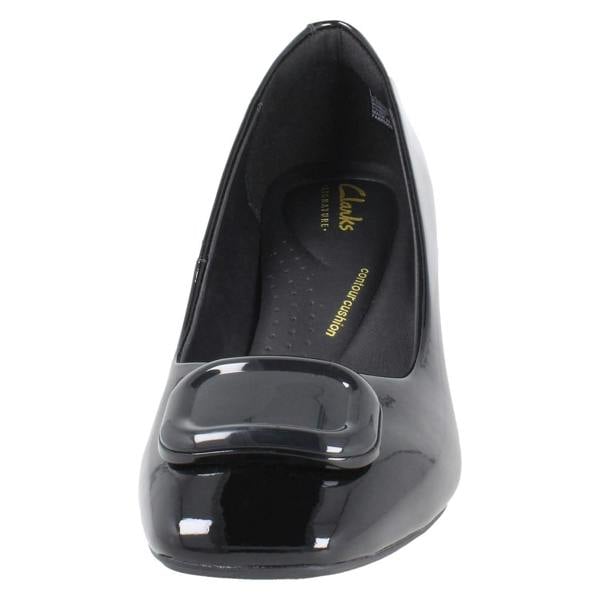 Clarks Ladies Clarks Square Toe Block Heeled Court Shoes Fernie Trim