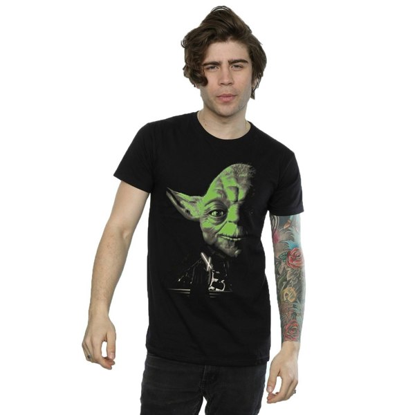 Star Wars Mens Yoda Green Face T-Shirt - Black