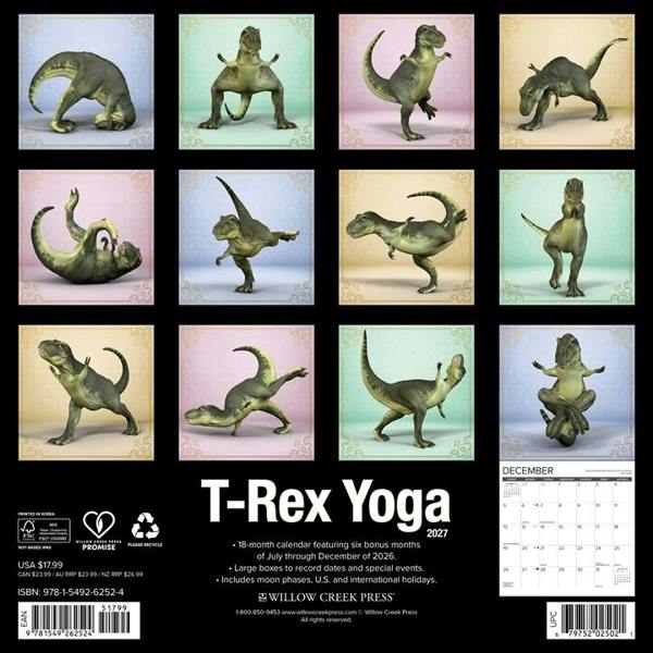 T-Rex Yoga Calendar 2027, Wall Calendars, Month To View, Humour, Gift