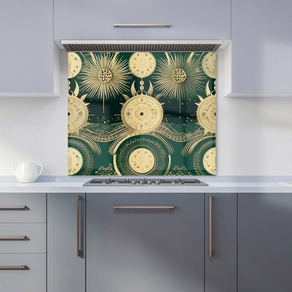 Warren Reed - Designer Green Moon and Sun Abstract Pattern Kitchen Splashback