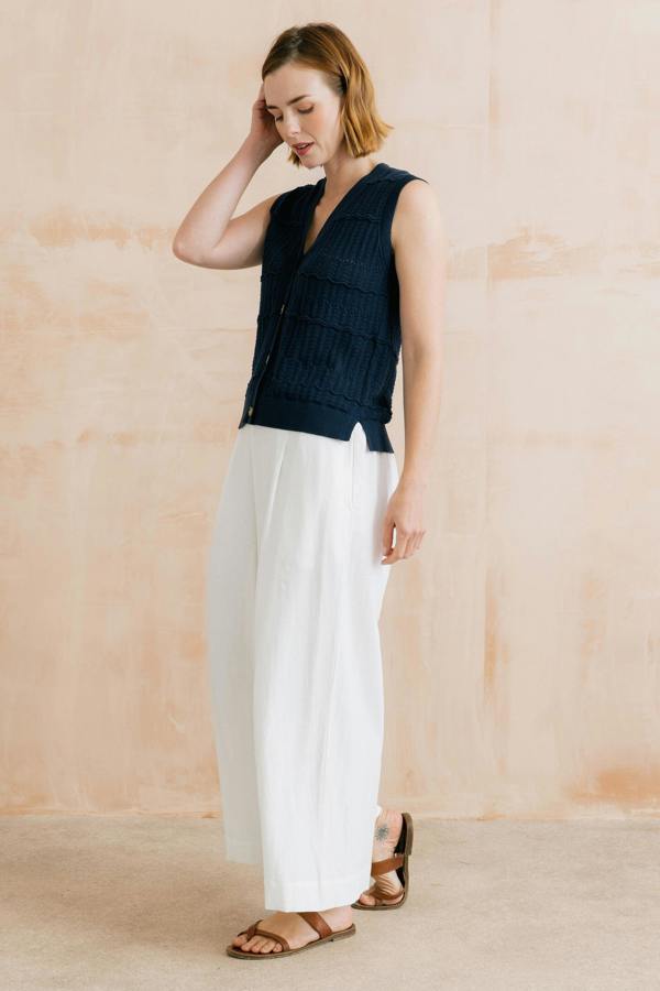 Lily & Me Sophie Pointelle Knit Sleeveless Waistcoat Navy