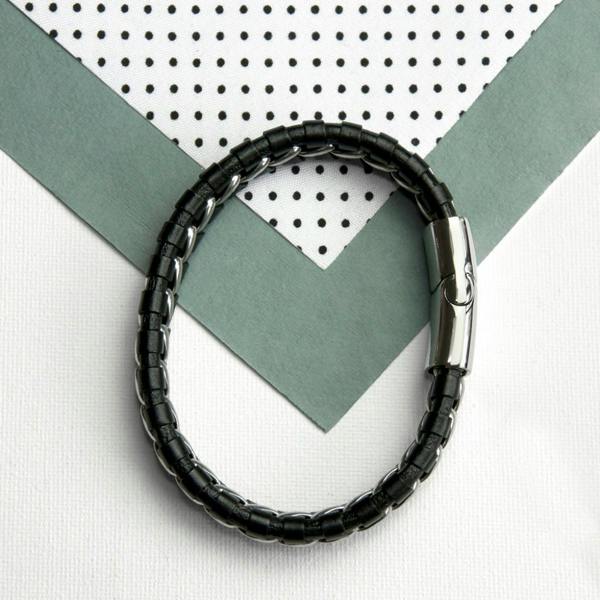 Abode Home & Gifts Personalised Men's Metal Detailed Leather Bracelet