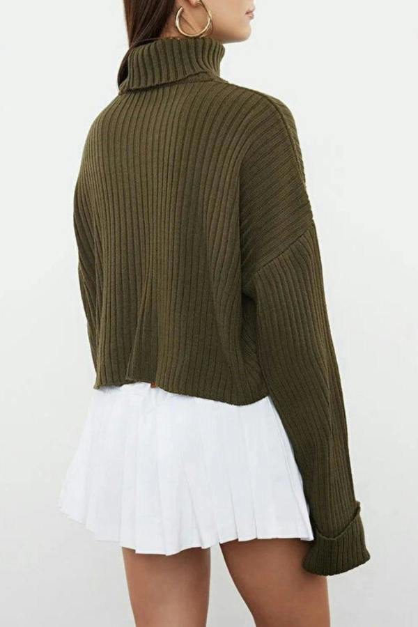 WOVCOR Crop Basic Knit Sweater