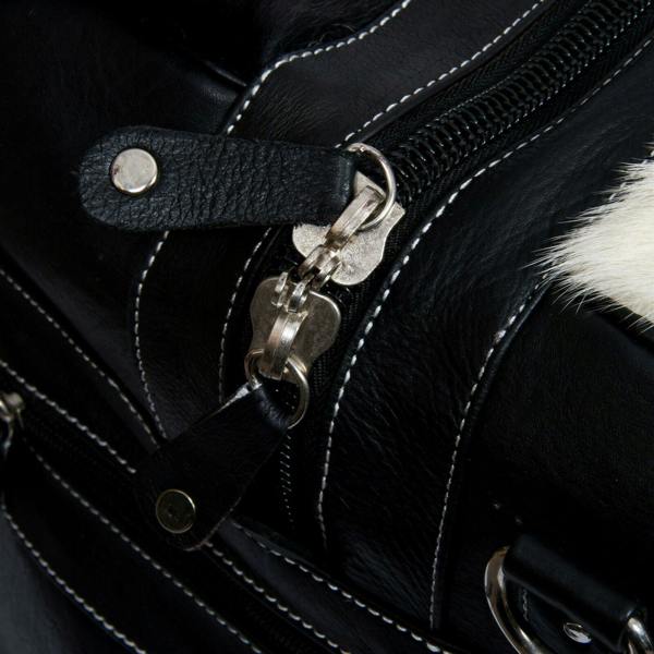 Infinity Leather Deluxe Leather Holdall  Bag Genuine Cowhide & Cow Fur Weekend Duffel Travel